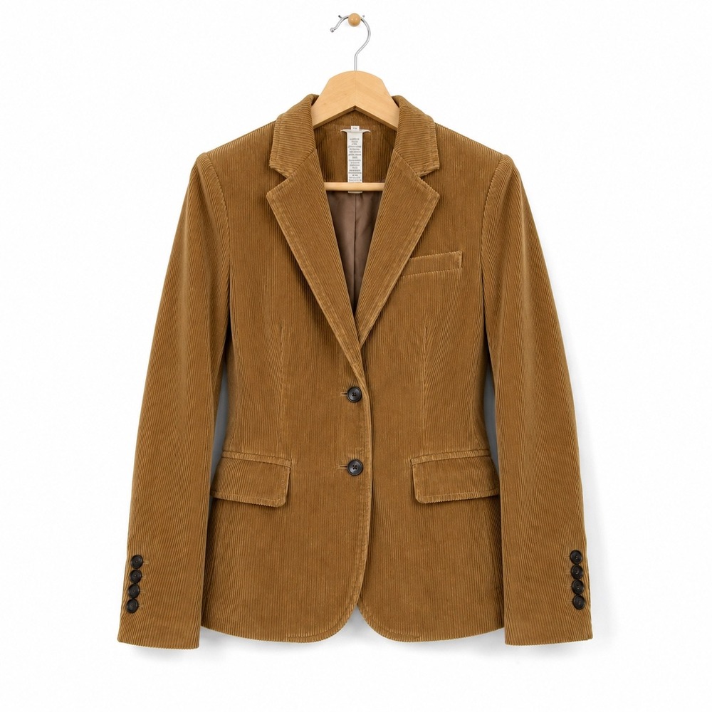 J.Crew Womens Corduroy Blazer Jacket Camel Tan Cotton Size 6 2-Button Wide Wale